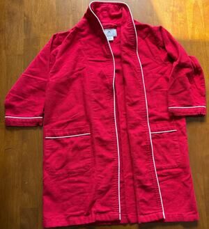 Petite Plume Red Terry Cloth Robe White Piping Luxury Kids Size 3/4 Sleepwear